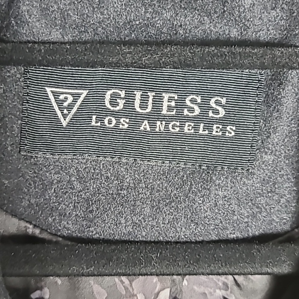 GUESS LOS ANGELES Dark Grey Wool Long Sleeve Button Up Coat Size Petite Small - Picture 9 of 16